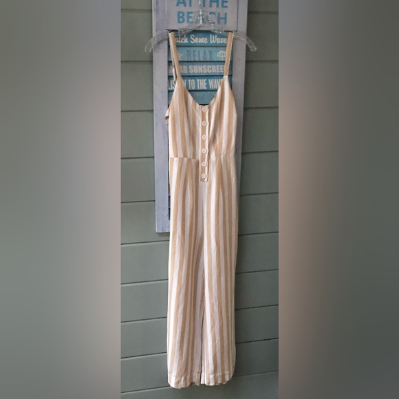 Rails Anthropologie Linen canyon stripe jumpsuit back bow cutouts NEW Re $160 XS - Picture 15 of 16